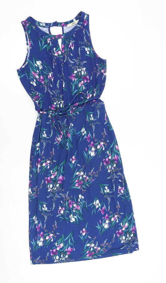 Oasis Womens Blue Floral Viscose Tank Dress Size S Round Neck Button