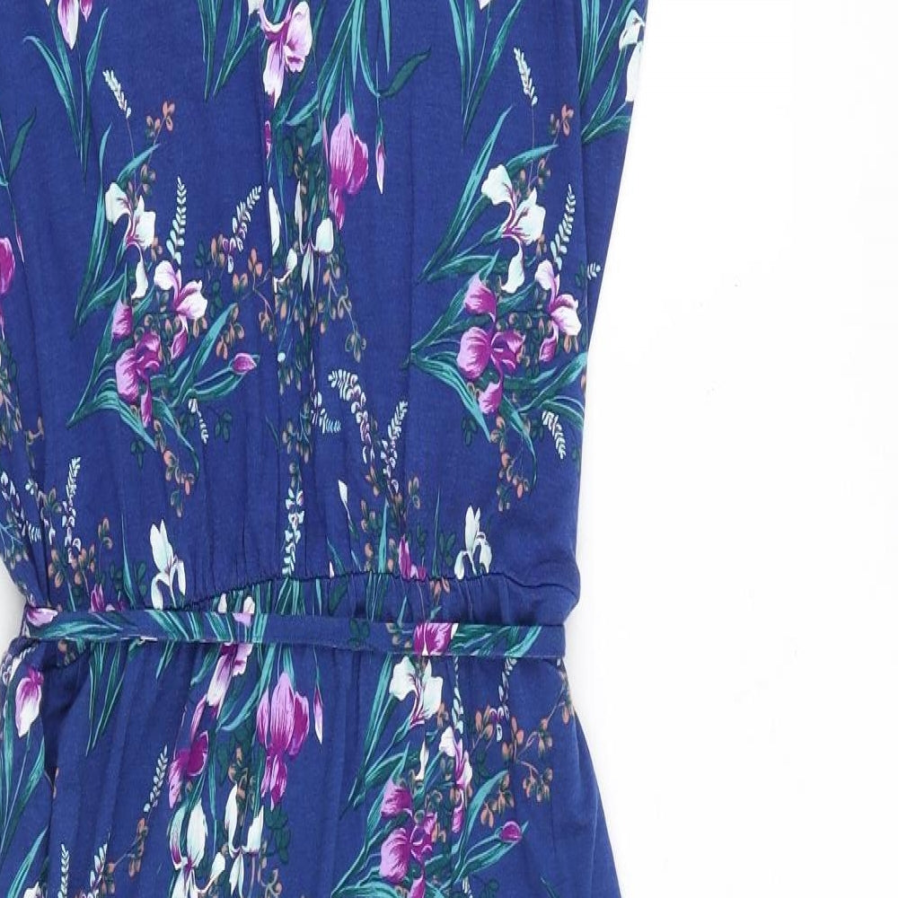 Oasis Womens Blue Floral Viscose Tank Dress Size S Round Neck Button