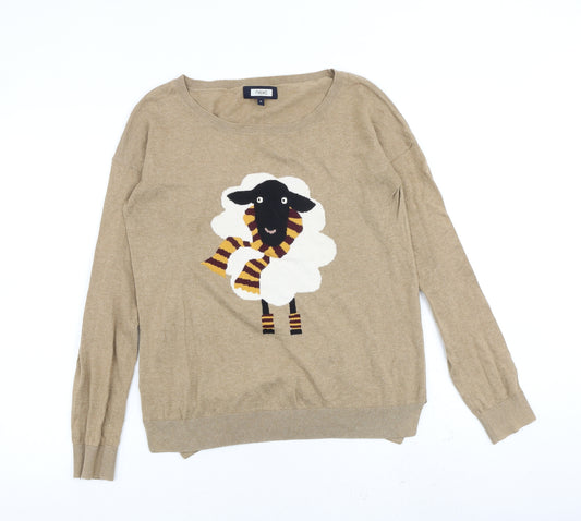 NEXT Womens Brown Round Neck 100% Cotton Pullover Jumper Size 10 - Sheep