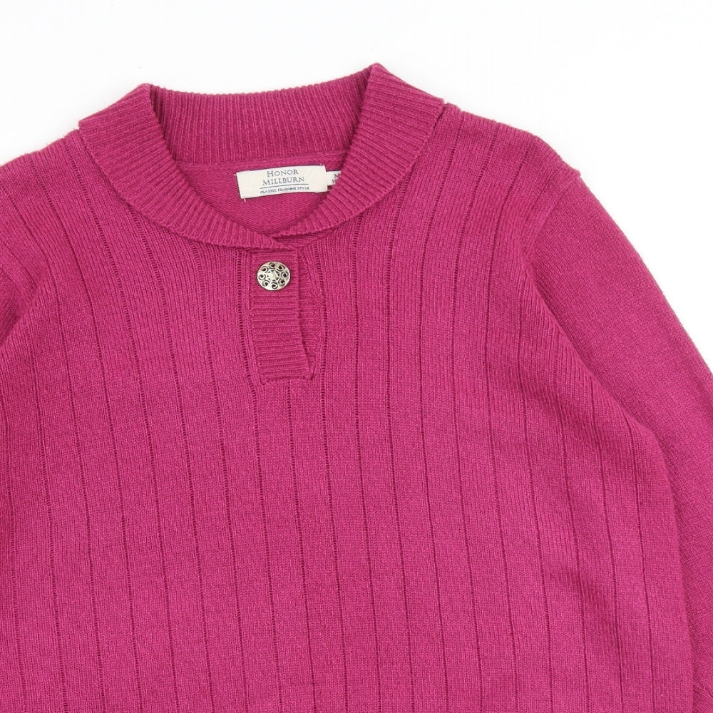 EWM Womens Pink Round Neck Acrylic Pullover Jumper Size 14