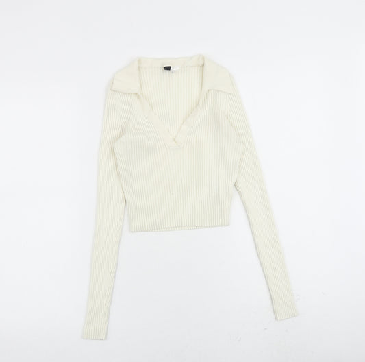 H&M Womens Ivory Collared Viscose Pullover Jumper Size S