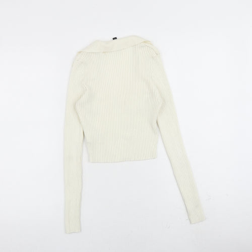 H&M Womens Ivory Collared Viscose Pullover Jumper Size S