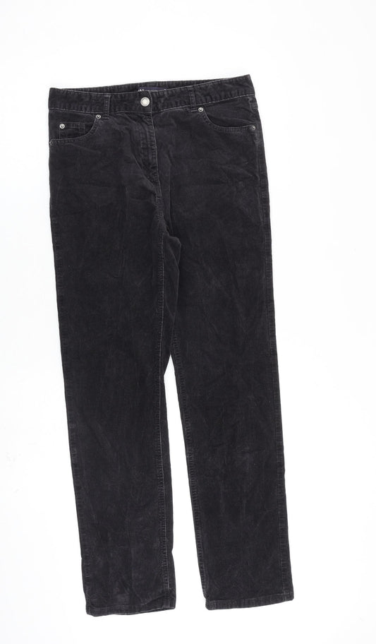 Marks and Spencer Womens Black Cotton Trousers Size 10 L29 in Regular Zip