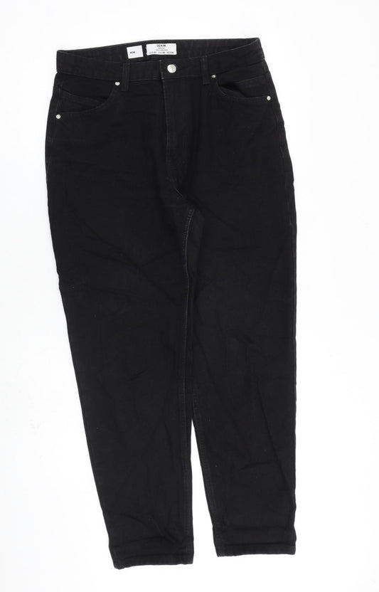 Bershka Womens Black Cotton Mom Jeans Size 12 L28 in Regular Zip