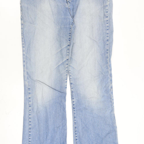 Marks and Spencer Womens Blue Cotton Bootcut Jeans Size 14 L31 in Regular Zip