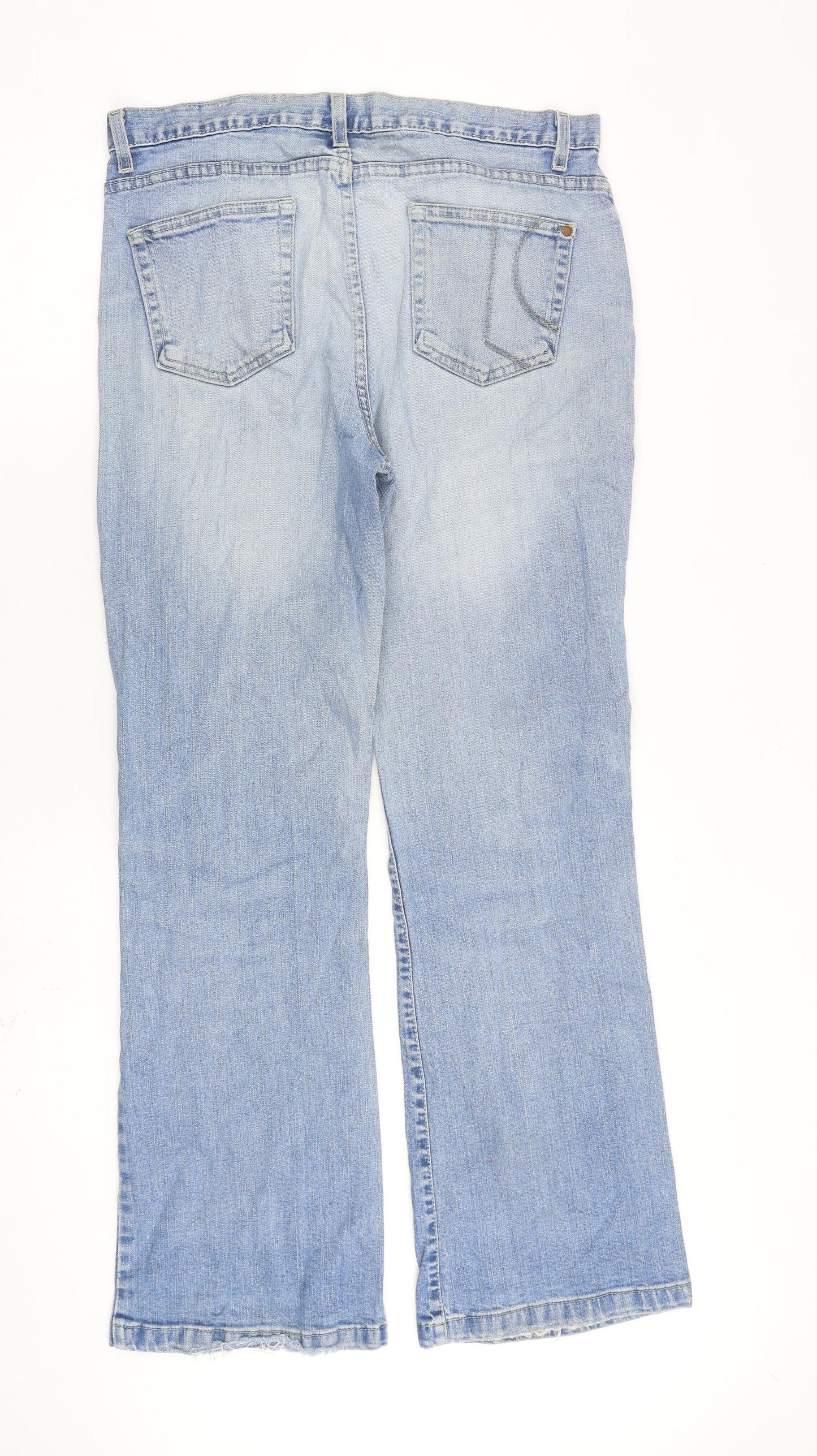 Marks and Spencer Womens Blue Cotton Bootcut Jeans Size 14 L31 in Regular Zip