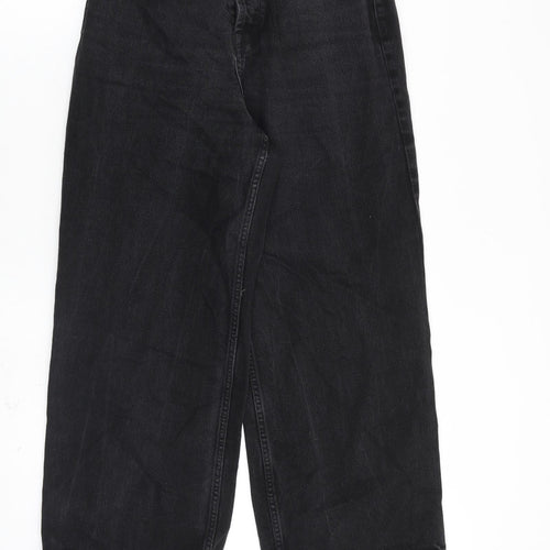 Selected Femme Womens Black Cotton Wide-Leg Jeans Size 29 in L32 in Regular Button