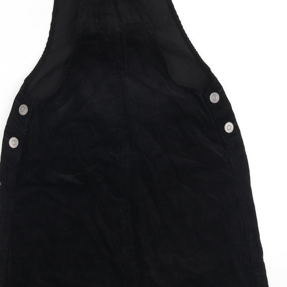 New Look Womens Black 100% Cotton Pinafore/Dungaree Dress Size 10 Square Neck Button