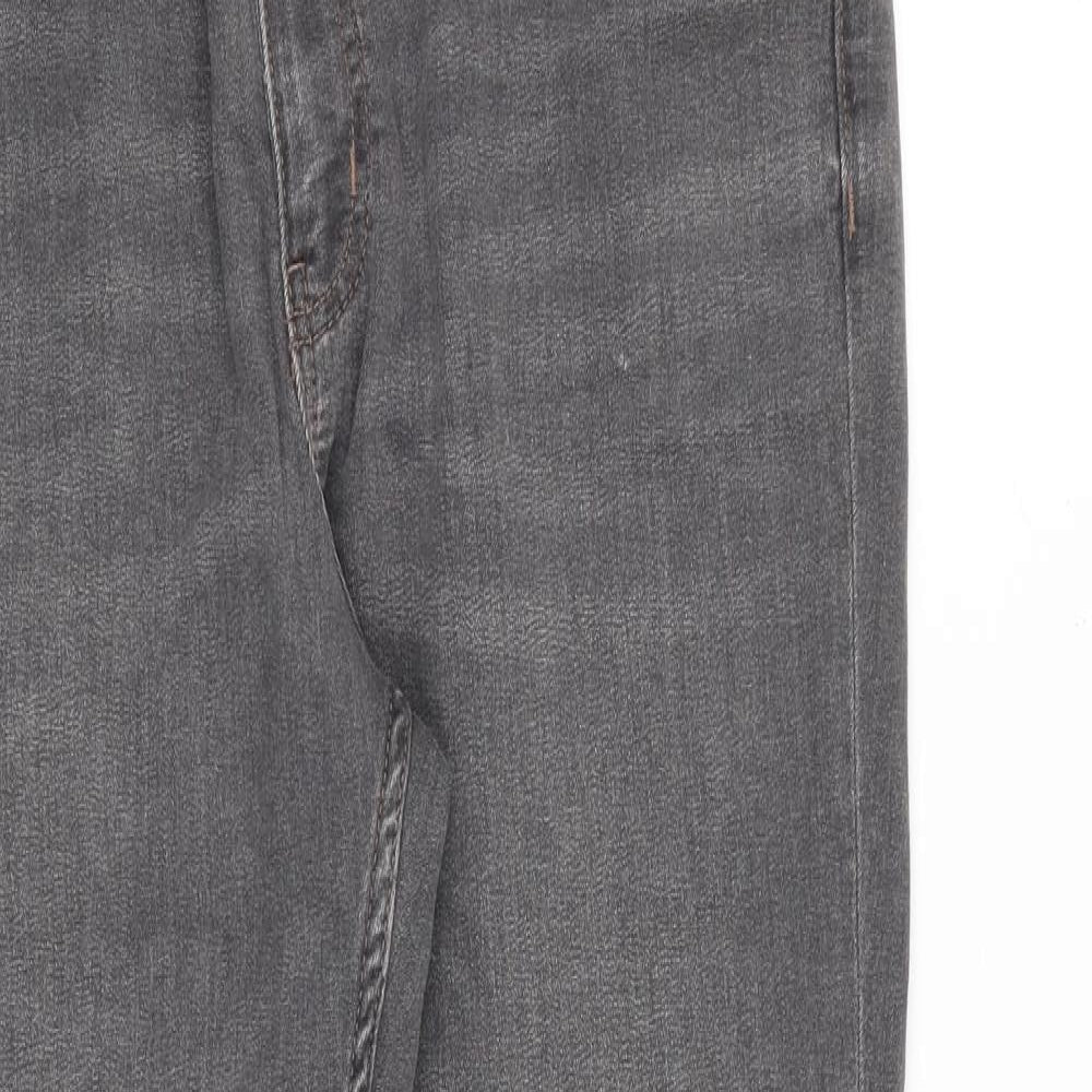 Marks and Spencer Womens Grey Cotton Straight Jeans Size 16 L27 in Slim Zip