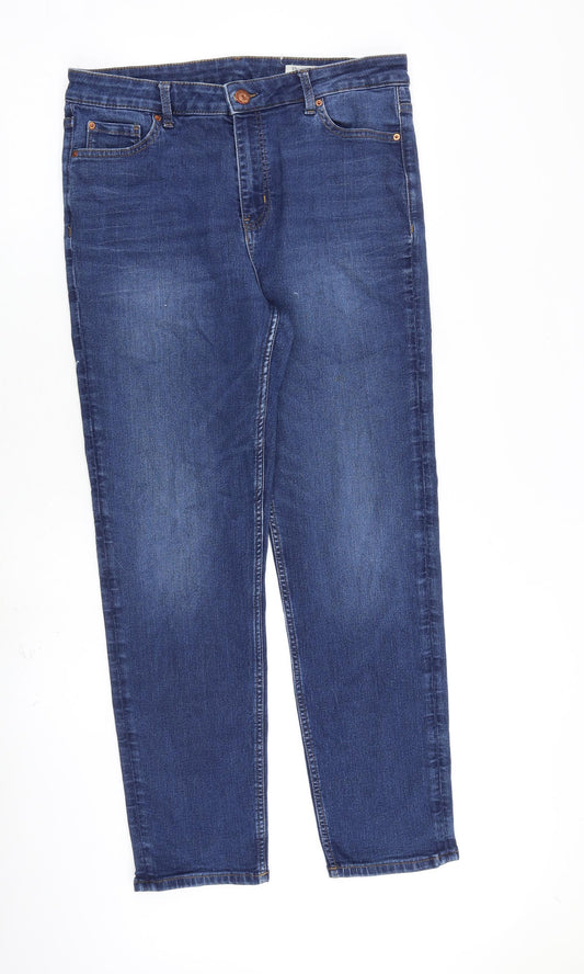 Marks and Spencer Womens Blue Cotton Straight Jeans Size 16 L30 in Regular Zip