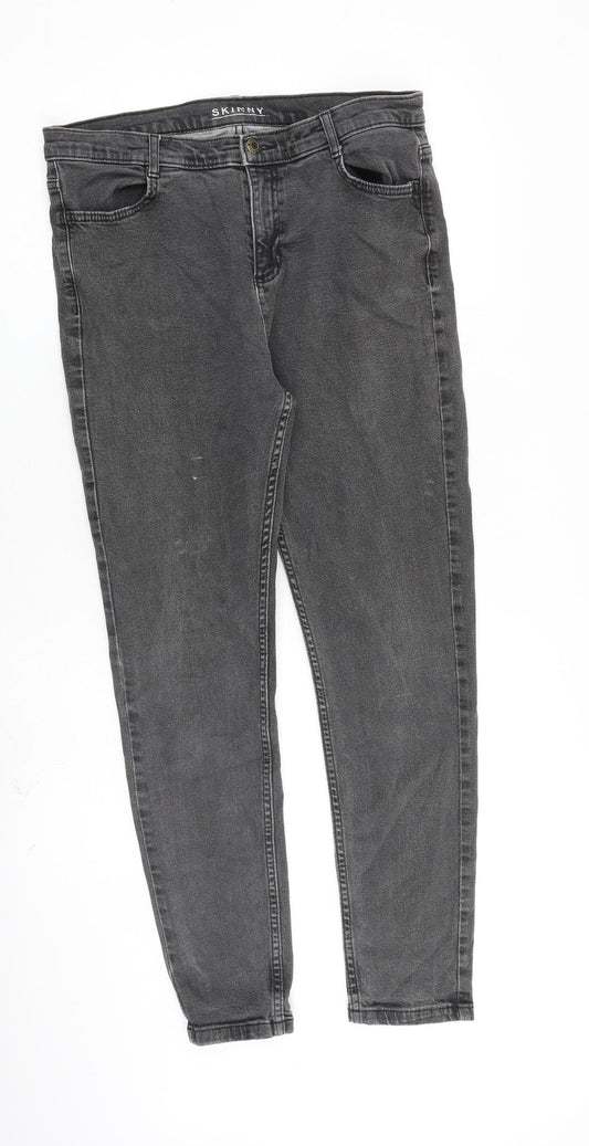 Marks and Spencer Womens Grey Cotton Skinny Jeans Size 14 L30 in Regular Zip