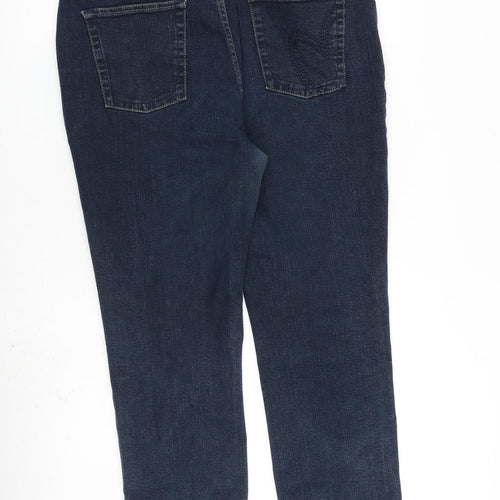 Per Una Womens Blue Cotton Tapered Jeans Size 16 L26 in Regular Zip