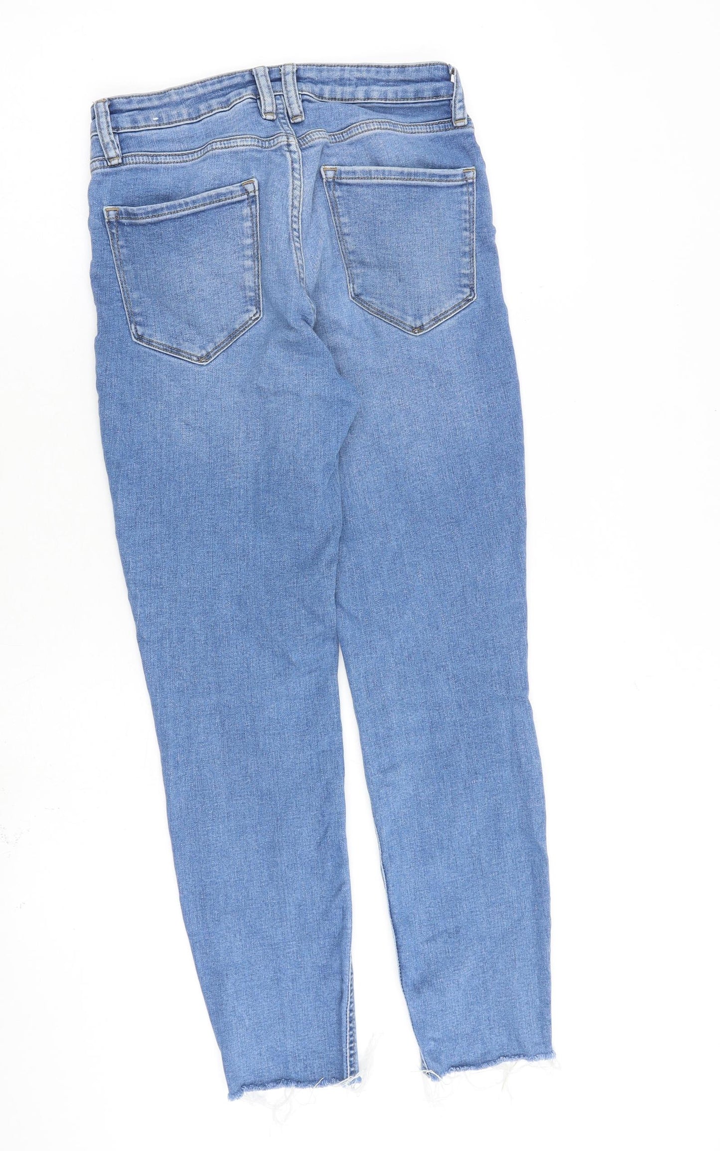 Mango Womens Blue Cotton Skinny Jeans Size 10 L27 in Regular Zip - Raw Hem