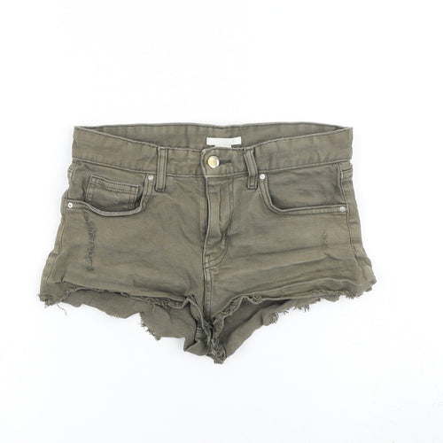 H&M Womens Grey Cotton Cut-Off Shorts Size 6 Regular Zip