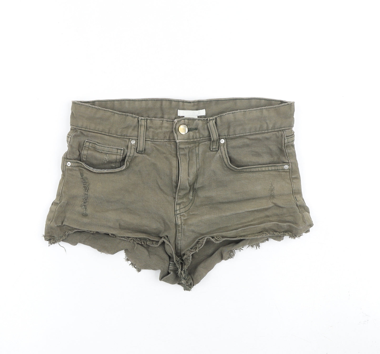 H&M Womens Grey Cotton Cut-Off Shorts Size 6 Regular Zip