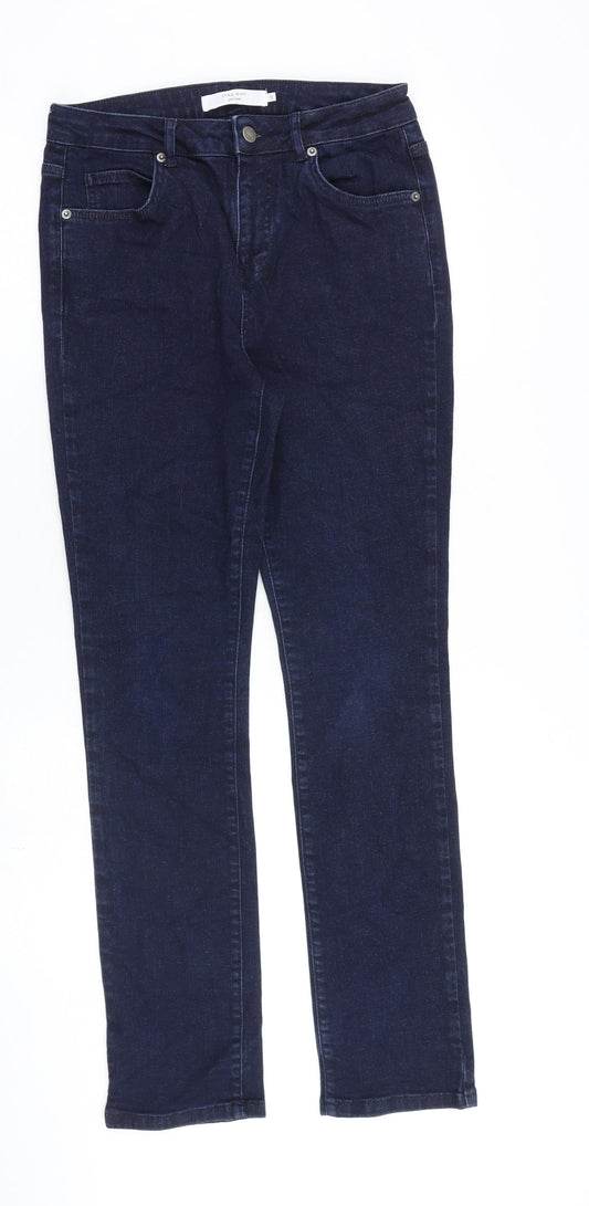 John Lewis Womens Blue Cotton Straight Jeans Size 12 L30 in Regular Zip