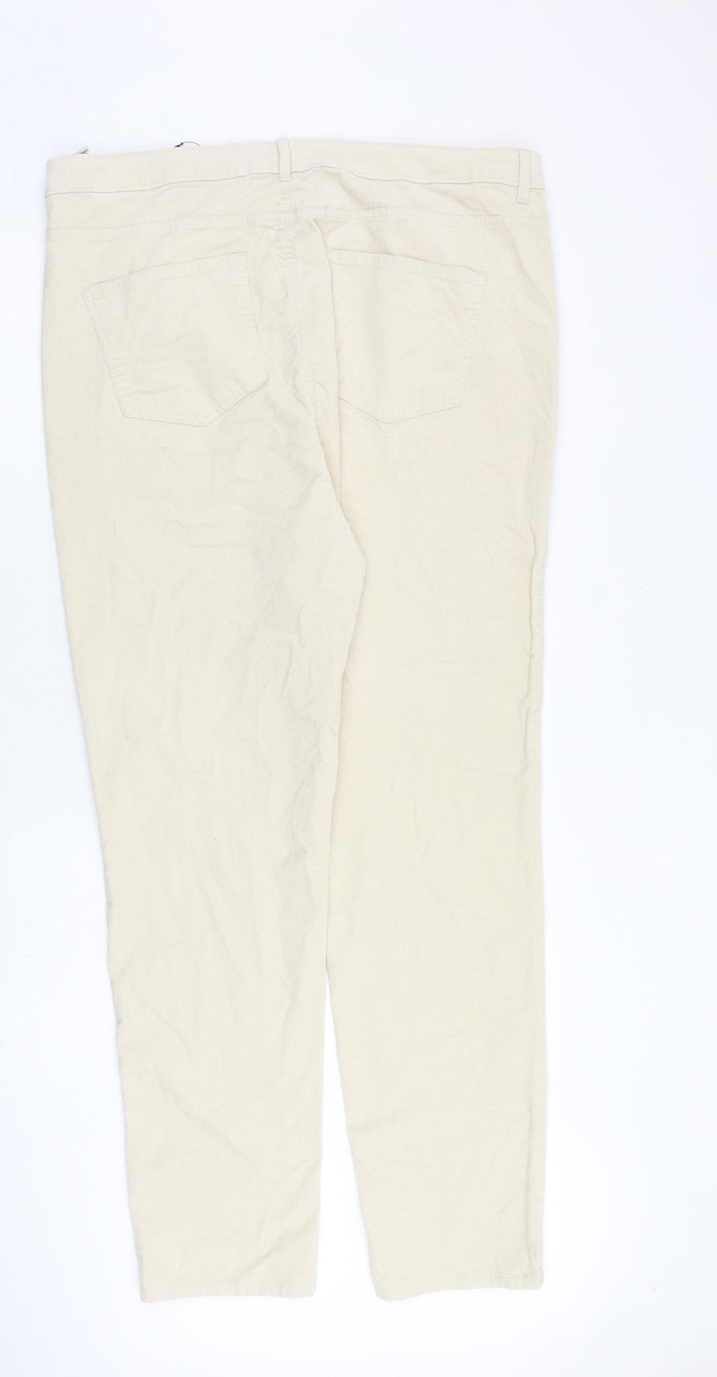 Marks and Spencer Womens Ivory Cotton Trousers Size 20 L32 in Regular Zip