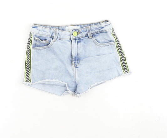 Zara Girls Blue 100% Cotton Hot Pants Shorts Size 7 Years Regular Zip