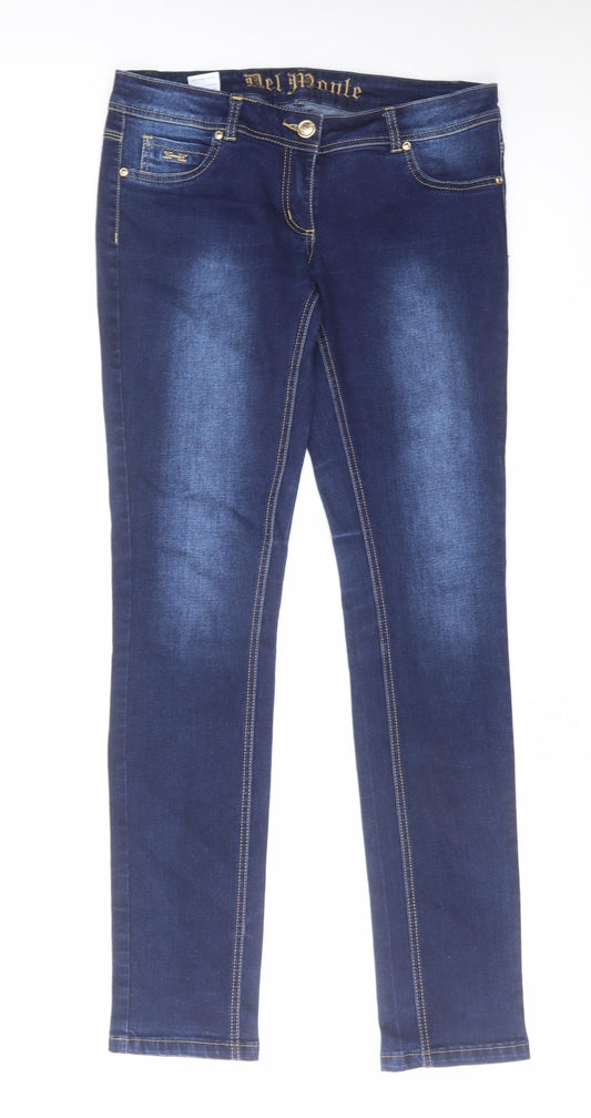 Del Monte Womens Blue Herringbone Cotton Skinny Jeans Size 30 in L32 in Regular Zip