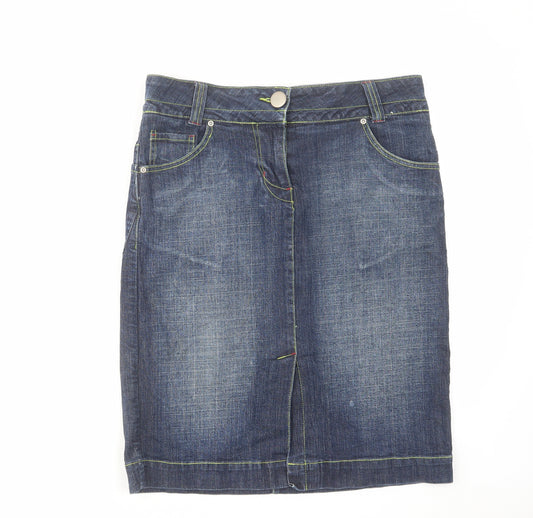 Papaya Womens Blue Cotton A-Line Skirt Size 12 Zip