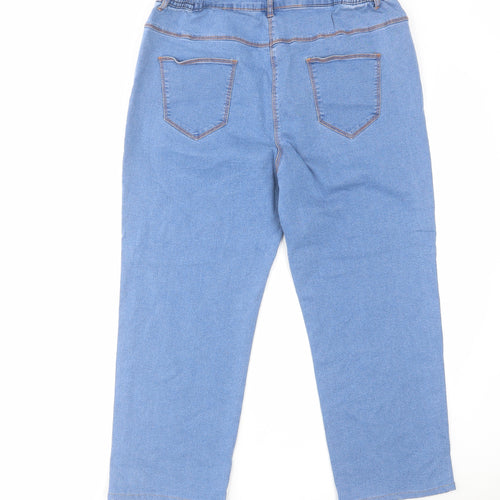 Bonmarché Womens Blue Cotton Capri Jeans Size 20 L26 in Regular Zip