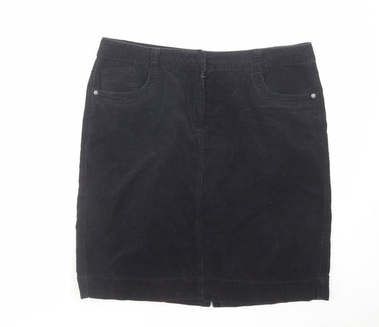 George Womens Black Cotton A-Line Skirt Size 14 Zip