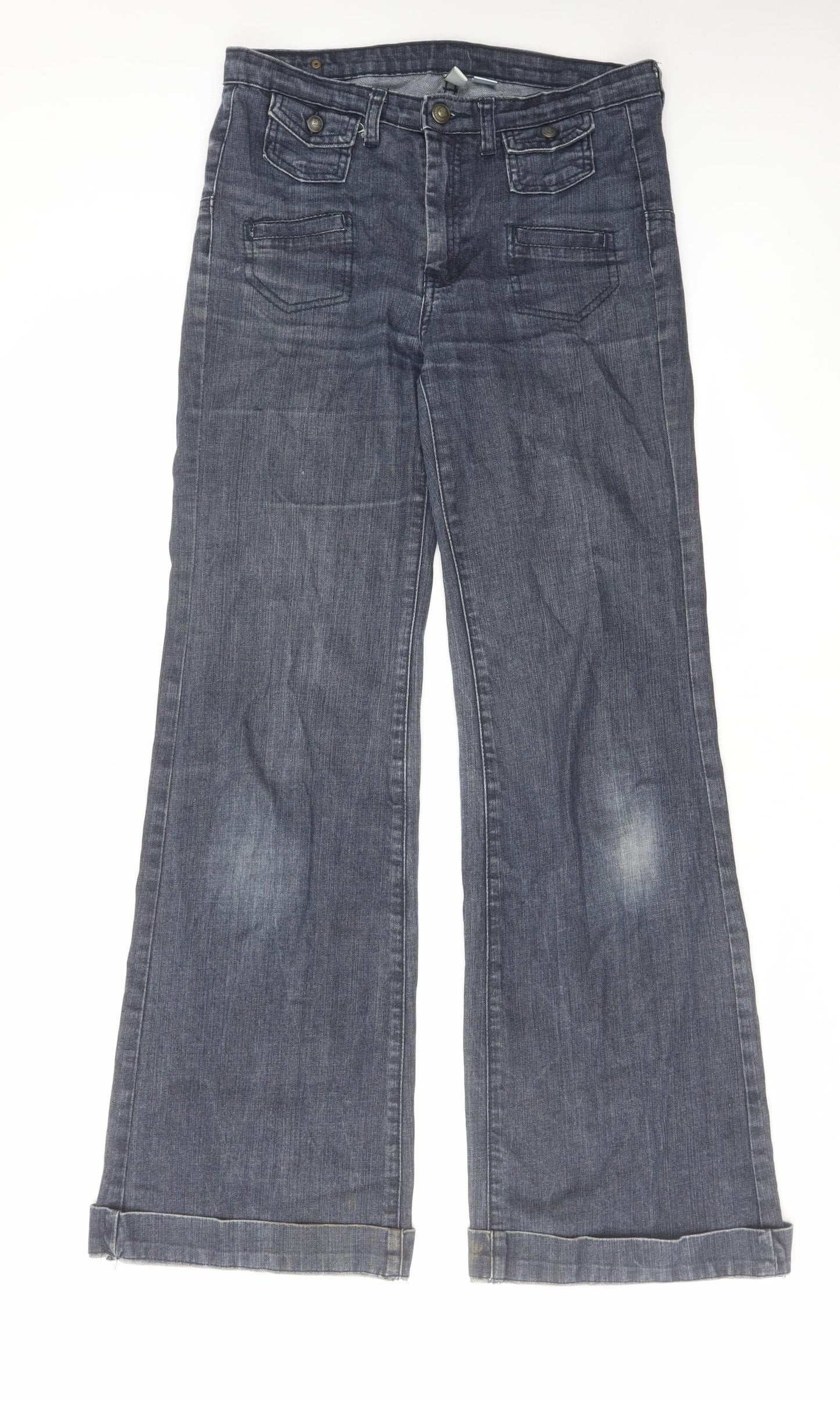 Mango Womens Blue Cotton Bootcut Jeans Size 10 L31 in Regular Zip