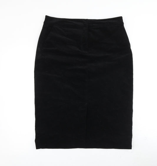 John Lewis Womens Black Cotton Straight & Pencil Skirt Size 14 Zip