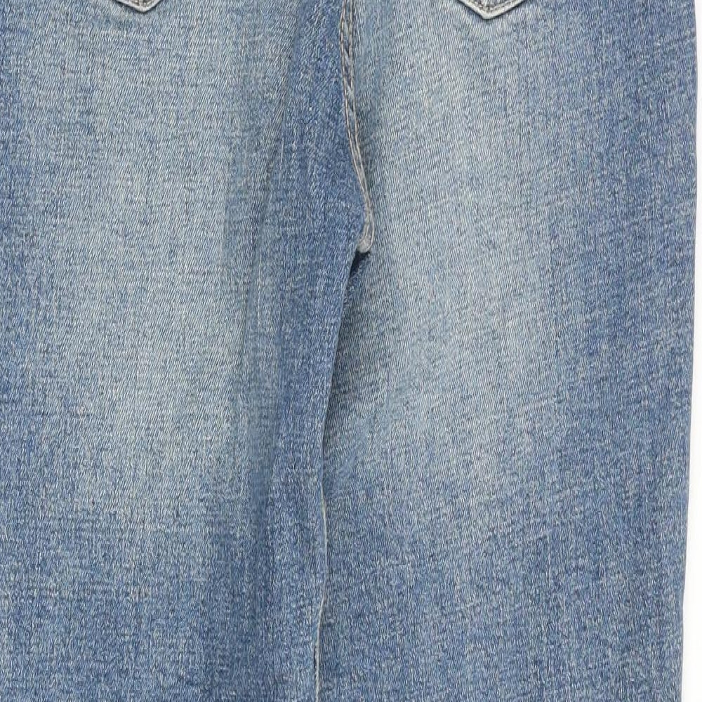 Zara Womens Blue Cotton Flared Jeans Size 10 L26 in Regular Zip - Cropped, Raw hem