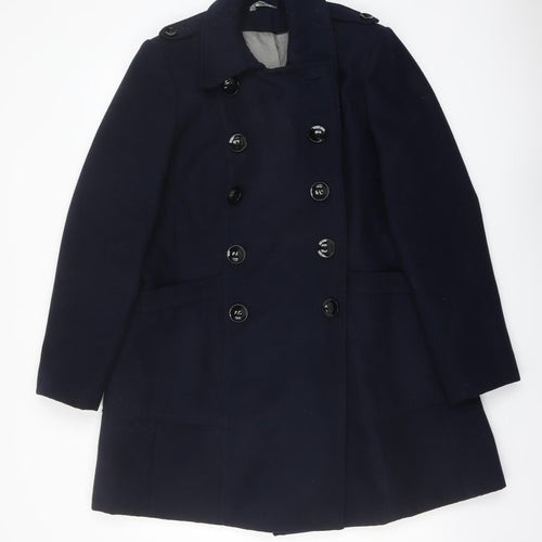 Marks and Spencer Womens Blue Pea Coat Coat Size 16 Button