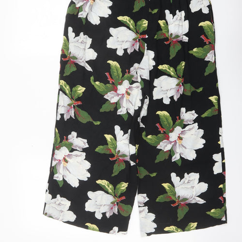 Warehouse Womens Black Floral Viscose Capri Trousers Size 14 L23 in Regular