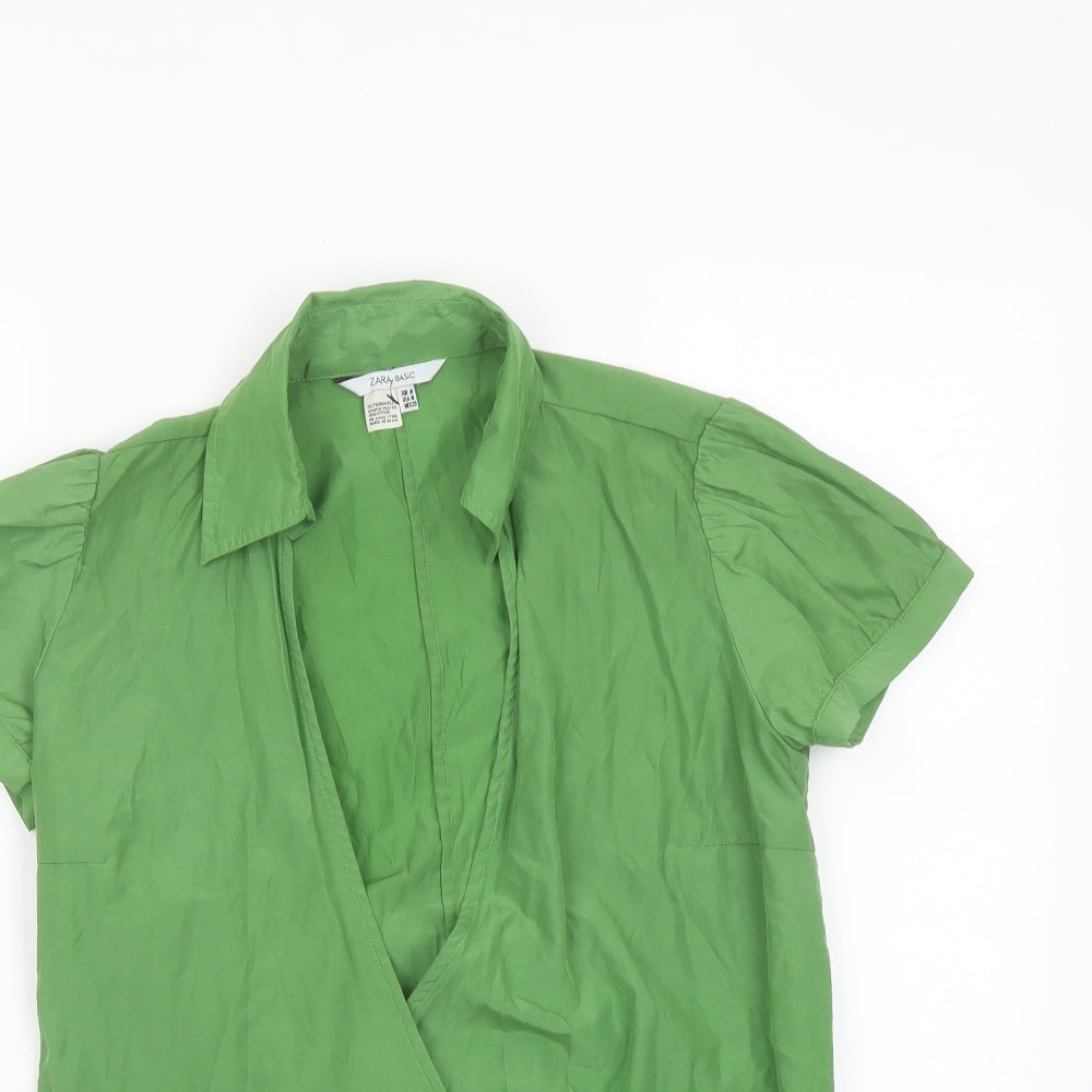 Zara Womens Green Polyester Wrap Blouse Size M V-Neck