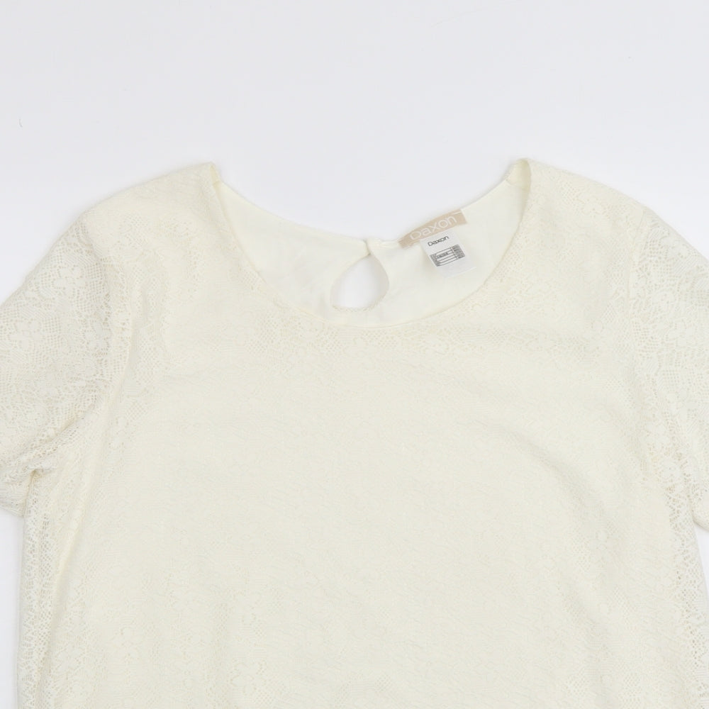 Daxon Womens Ivory Polyester Basic Blouse Size 14 Scoop Neck