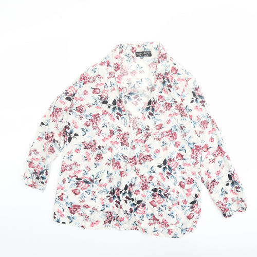Select Womens White Floral Viscose Kimono Blouse Size 8 V-Neck