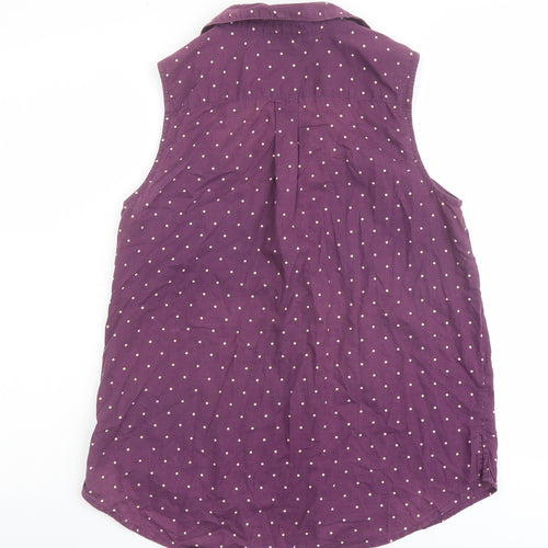 H&M Womens Purple Polka Dot Cotton Basic Button-Up Size 8 Collared