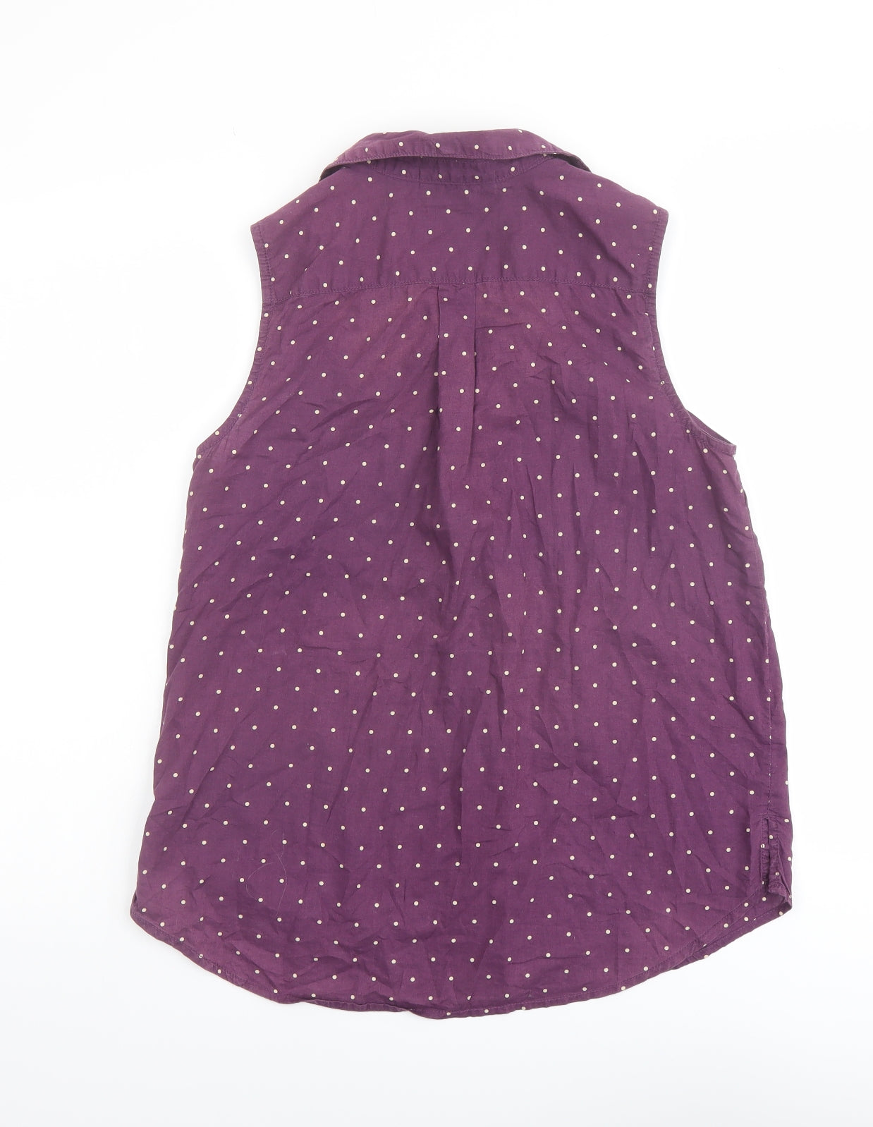 H&M Womens Purple Polka Dot Cotton Basic Button-Up Size 8 Collared
