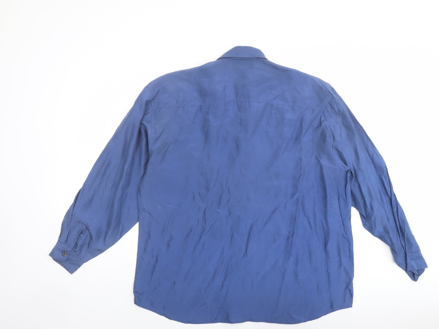 Debbie Morgan Womens Blue Silk Basic Button-Up Size M Collared
