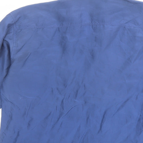 Debbie Morgan Womens Blue Silk Basic Button-Up Size M Collared