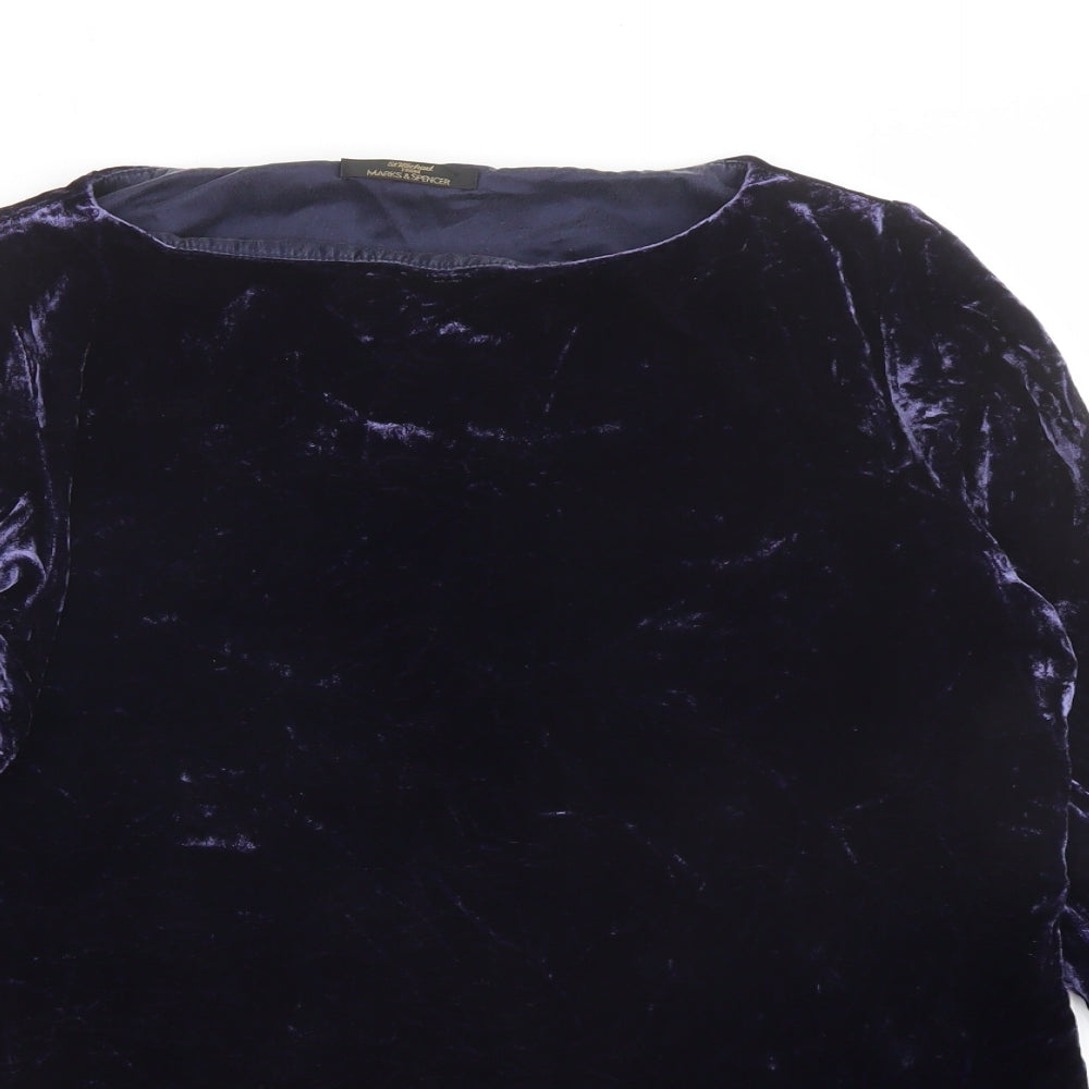 Marks and Spencer Womens Purple Viscose Basic Blouse Size 12 Round Neck