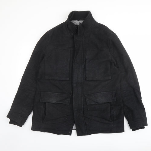 Marks and Spencer Mens Black Pea Coat Coat Size L Zip