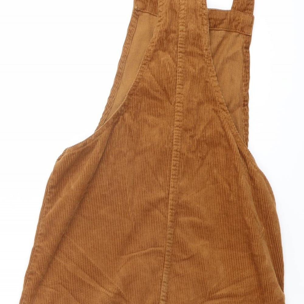 Denim & Co. Womens Brown Cotton Pinafore/Dungaree Dress Size 10 Square Neck Button