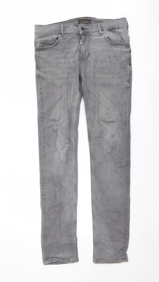 Zara Mens Grey Cotton Straight Jeans Size 30 in L31 in Regular Button