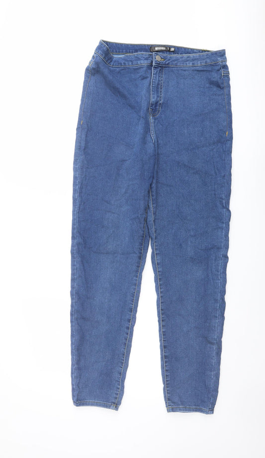 Missguided Womens Blue Cotton Straight Jeans Size 14 L29 in Regular Button