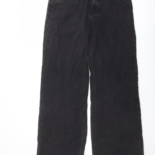 Pull&Bear Womens Grey Cotton Wide-Leg Jeans Size 14 L32 in Regular Button