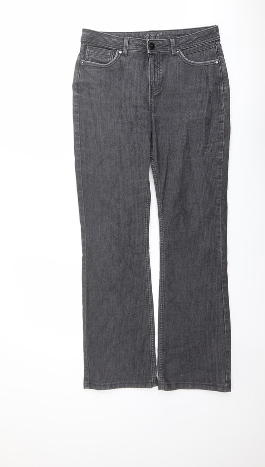 Per Una Womens Grey Cotton Bootcut Jeans Size 12 L29 in Regular Button