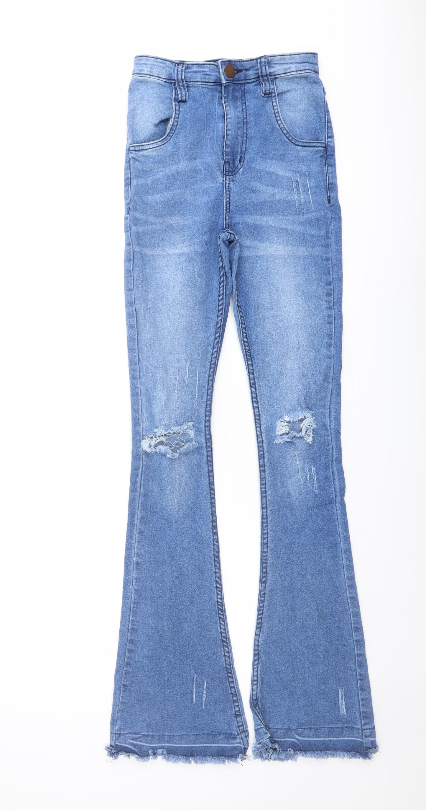 PRETTYLITTLETHING Womens Blue Cotton Flared Jeans Size 6 L31 in Regular Button