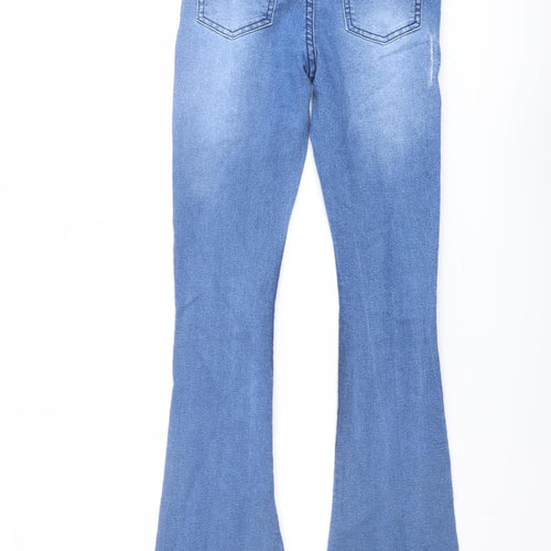 PRETTYLITTLETHING Womens Blue Cotton Flared Jeans Size 6 L31 in Regular Button