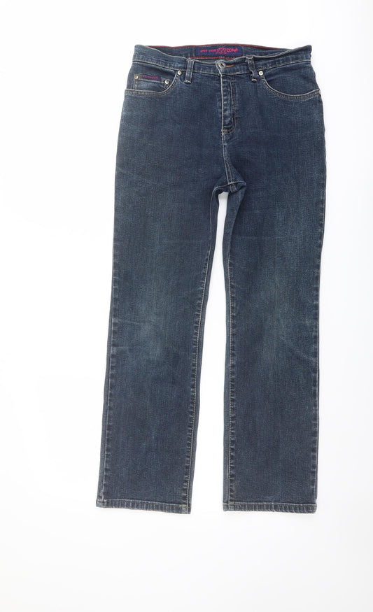Per Una Womens Blue Cotton Straight Jeans Size 12 L27 in Regular Button