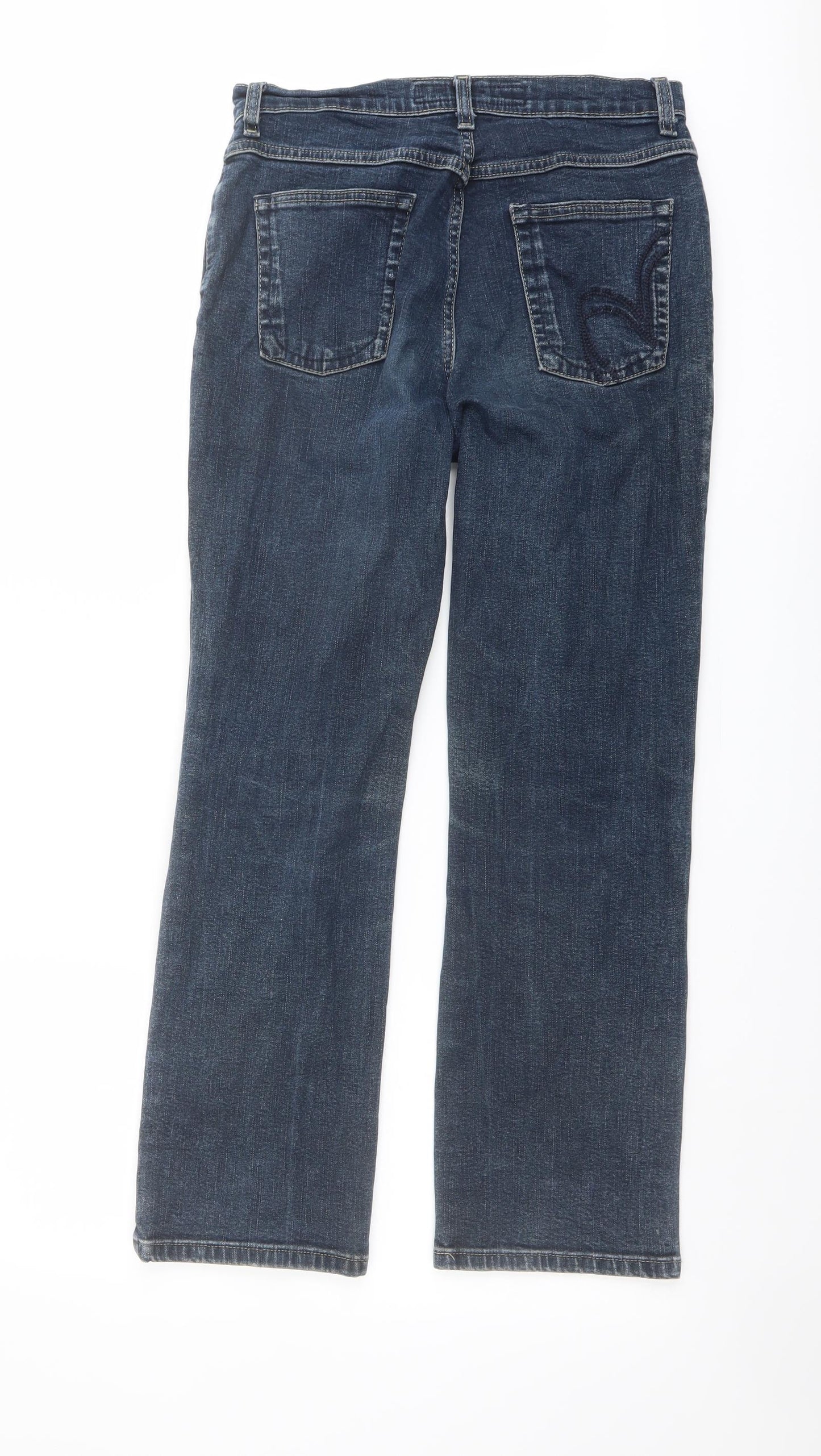 Per Una Womens Blue Cotton Straight Jeans Size 12 L27 in Regular Button