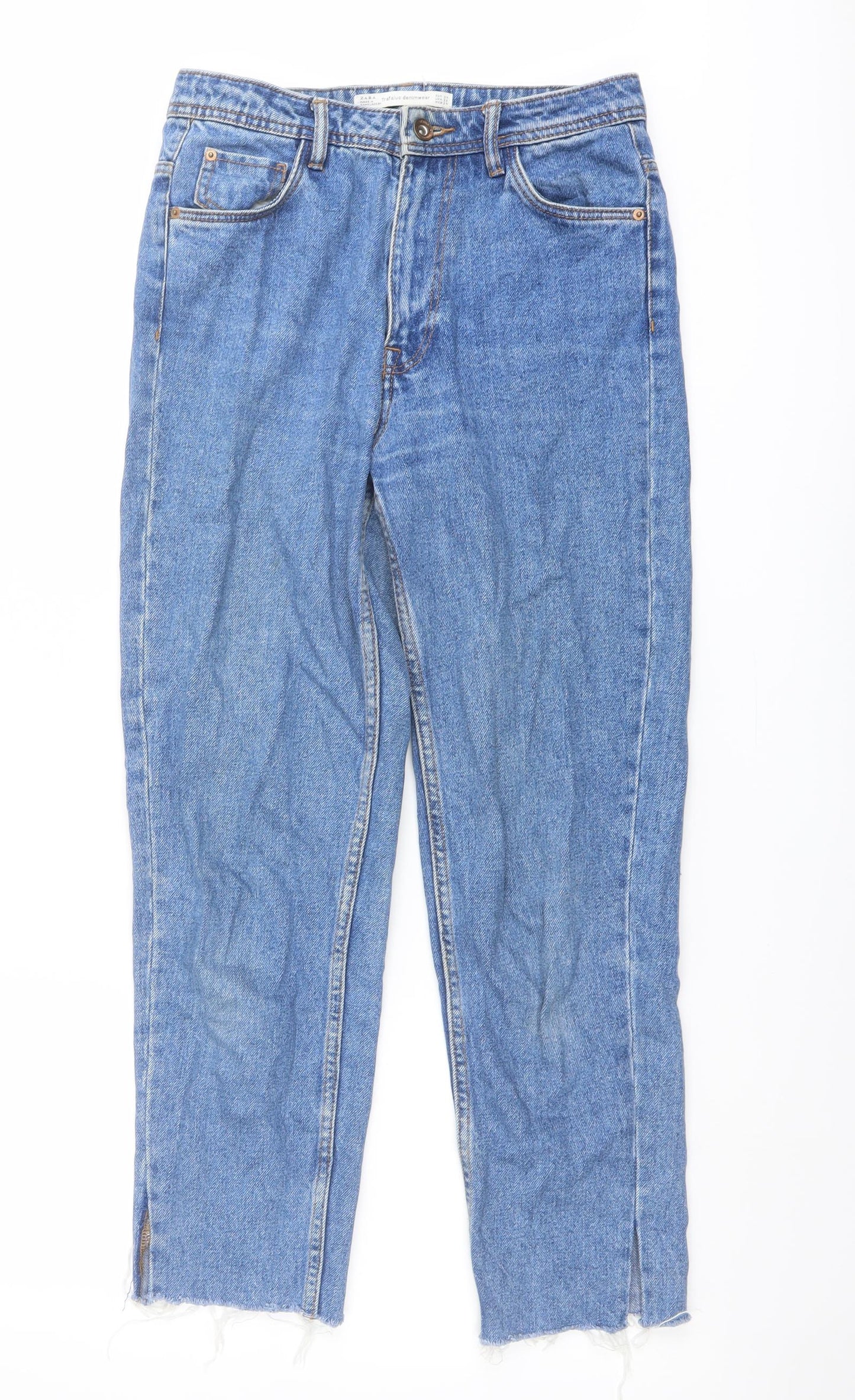 Zara Womens Blue Cotton Straight Jeans Size 6 L26 in Regular Button